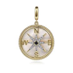 Available to Order (Orders Placed Today Will Ship in 1-2 Weeks.) Never lose your true north. This 14K yellow gold pendant is crafted in a round silhouette with a polished bale and encircled with dainty beads. It features a sapphire center stone and 0.15ct diamond starburst anchoring a lucky compass motif. Add the chain of your choice to make this pendant part of your everyday look. Item Code PT6598Y45MC Average Diamond ClaritySI2 or higherAverage Diamond ColorFaint ColorGem StoneMulticolor Stone White Gold Jewelry With Compass Design, 14k Gold Compass Design Round Jewelry, Yellow Gold Compass Design Round Pendant Jewelry, Yellow Gold Compass Design Round Pendant, Compass Pendant, True North, Stone Collection, Diamond Charm, Yellow Gold Pendants