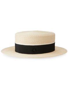 beige straw stripe detailing logo plaque wide brim pull-on style Designer Flat Brim Hats For Spring, Luxury Straw Hat For Spring Vacation, Designer Beige Hat For Summer, Designer Short-brimmed Hats For Spring, Luxury Woven Boater Hat With Flat Brim, Designer Short Brim Summer Hat, Designer Summer Hats With Short Brim, Classic Beige Boater Hat For Spring, Luxury Flat Brim Straw Hat For Summer