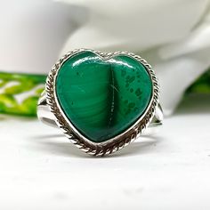 Beautiful Green malachite Ring, 925 Sterling Silver Heart Shape Ring, Classic Gift For Women, Handmade Jewelry, Stylish Ring , Gemstone Ring Natural Green Malachite Sterling Silver Ring, simple yet unique. Made of solid sterling silver. Perfect as a unique gift for a girlfriend or a special treat to yourself. ❥ Metal: 925 sterling silver ❥ US Ring Size: All Size Available ❥ Stone Cut: Cab ❥ Gemstone: Malachite ❥ Gemstone Color: Green ❥ships worldwide from India ❥925 stamped ❥Handmade item we can provide wholesale rate on quantity. Customer Satisfaction is our Motive. Your Feedback is Very Important & Valuable For Us. Your Advise Is Very Precious For Us. All Our Jewelry are Handmade and made with Best quality gemstones and solid sterling silver. PLEASE GIVE US A CHANCE FOR FULFIL YOUR DESIR Green Heart-shaped Ring For Gift, Malachite Rings Suitable For Gifts, Malachite Rings As Gifts, Silver Malachite Rings As Gift, Malachite Rings Gift, Green Malachite Rings As A Gift, Green Sterling Silver Heart-shaped Ring, Sterling Silver Heart Rings With Emerald, Green Heart-shaped Sterling Silver Ring