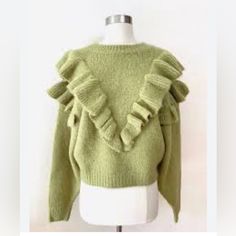 New Lost+Wander S/M Versace In Mind Sage Sweater Nwt Moss Sweater, Sage Sweater, Mustard Sweater, Crochet Halter Tops, Knit Wrap, Retro Stripes, Levi Jeans 501, Distressed Black Jeans, Chunky Knits Sweater