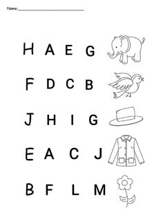 the alphabet worksheet for children to learn how to write and draw letters with pictures