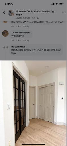 an empty room with white walls and wood flooring is shown on the instagram page