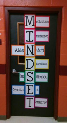 a door decorated with words that spell out minds