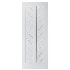 a white door with an arrow pattern on the side