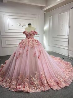 Pink Lace Wedding Dress, Wedding Dress Fairytale, Bridesmaid Dress White, Wedding Dresses Fairytale, Wedding Bridesmaid Dress, Prom Dress With Train, Sweet 15 Dresses, Pink 3d, Gown Princess