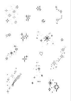 sparkle tattoo flash sheet Sparkle Drawing Aesthetic, Sparkle Tattoo Aesthetic, Cute Sparkles Drawing, Sparkling Tattoo Ideas, Small Star Drawing, Sticker Sleeve Filler Ideas, Mini Sparkle Tattoo, Sparkles Tattoo Ideas, Sparkle Stick And Poke