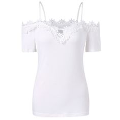 Cold Shoulder Lace Applique Tee - White - 3J70621415 - Original Design-Women's Clothing, T-Shirts  #TShirts #Original #DesignWomen's #Clothing # #TShirts Latest Tops For Women, Applique Tee, Spandex Shirts, Cold Shoulder Lace, Black Short Dress, Casual Tops For Women, Fashion Seasons, Lace Applique, Tops For Women