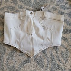 Amazon White Jean Croptop. Never Worn. Size Small. Runs Small. Chic Spring Tops From Amazon, Chic Amazon Tops For Spring, Amazon Fitted Cotton Tops, Casual White Top From Amazon, Casual White Tops From Amazon, Casual White Tops By Amazon, Casual White Amazon Top, Amazon Cotton Tops For Spring, Amazon Stretch Tops For Summer