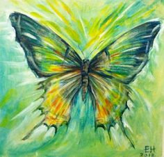 a painting of a butterfly on a green background