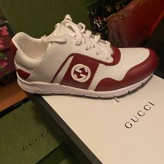 (Like New) Only Worn Once. Size 36 Comes With Box Authentic!! No Low Balls Designer White Slip-on Sneakers, White Gucci Slip-on Sneakers, Designer Red Gucci Sneakers, Gucci Red Sporty Sneakers, Red Sporty Gucci Sneakers, Gucci Bloom Slides, Gucci Tattoo, Gucci Flats, Gucci Ace Sneakers