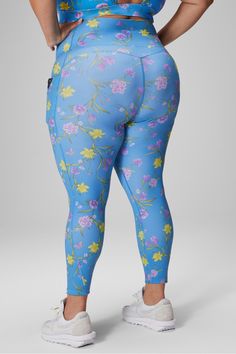 Oasis PureLuxe High-Waisted 7/8 Legging Fabletics blue female Activewear >> Womens >> Bottoms >> Leggings >> 7/8s PureLuxe plus Yoga and Studio All-Way Stretch/Chafe-Resistant/External Pocket/Moisture-Wicking/UPF Protection Buttery-soft pocket style in PureLuxe Non-stretch Multicolor Leggings For Spring, Spring Floral Print Yoga Activewear, Multicolor Moisture-wicking Fitted Leggings, Female Activewear, Multicolor Full-length Workout Leggings, Spring Multicolor Non-stretch Leggings, Photo Colour, Range Of Motion, Model Photos