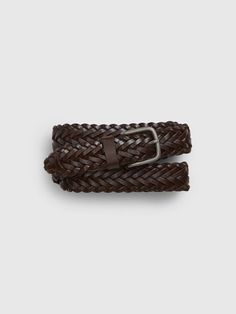 Leather belt.  Braided detail.  Metal buckle.  For more fit and sizing info, check out our Size Guide.  Width: 1. 18" Length Size 32): 40. 5" Outfit Hombre, Braided Leather Belt, Suede Belt, Designer Belts, Woven Belt, Brown Belt, Leather Weaving, Belt Shop, Tie And Pocket Square