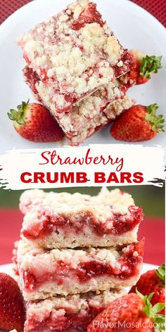 strawberry crumb bars stacked on top of each other