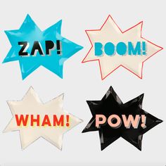 four different types of speech bubbles with the word zoom written on them in black, white, and blue