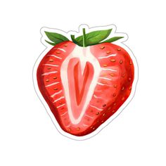 a strawberry sticker with the letter v on it