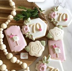 some decorated cookies are on a table