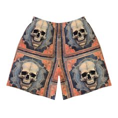 Step up your athletic game with our Bandana Skull Rococo Art 'Momento Mori' Men's Recycled Athletic Shorts - 01. These shorts blend art and performance to create a standout design that's perfect for active individuals like you. The intricate Rococo-inspired skull bandana pattern adds a touch of sophistication and edginess to your workout attire. Crafted from high-quality recycled materials, these shorts offer both comfort and sustainability. With their tailored fit and elastic waistband, they pr Sports Bottoms With Graphic Print And Relaxed Fit, Relaxed Fit Sports Bottoms With Graphic Print, Relaxed Fit Graphic Print Sports Bottoms, Summer Skull Print Streetwear Bottoms, Casual Graphic Print Bottoms For Sports Events, Casual Bottoms With Graphic Print For Sports Events, Rokoko Art, Skull Bandana, Butterfly Man