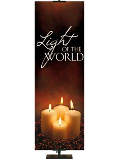 Advent Photo Candle Light of the World - Advent Banners - PraiseBanners John 8 12, Photo Candles, Banner Stands, Light Of The World, Christmas Banners, Flameless Candle, Pillar Candles, Advent, Vibrant Colors