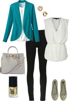 Peplum blouse looks like fun; leggings? Teal is beautiful. Cute Blazer Outfits, Cute Blazers, Stylish Blazer, Blazer Outfit, Business Dress, Blazer Outfits, Work Outfits Women, Business Attire, Business Casual Outfits