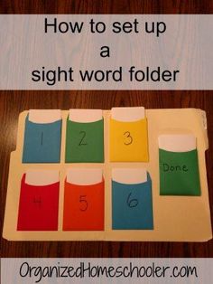 the instructions for how to set up a sight word folder on a wooden table with text overlay that says, how to set up a sight word folder