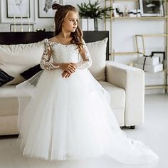 Flower Girl Dresses White, White Communion Dress, Kids Bridesmaid Dress, Elegant Flower Girl Dress, Flower Girl Dress Tulle, Long Flower Girl Dresses, Girls Bridesmaid Dresses, Long Sleeve Ball Gowns, Cheap Flower Girl Dresses