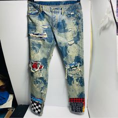 One Of A Kind Custom Jeans. Any Questions Ask Mnml Jeans, Pants Custom, Custom Jeans, Sneakers Men Fashion, New Color, Mens Pants, Jeans Size, Color Blue, Man Shop