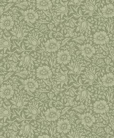 a green floral wallpaper pattern with leaves and flowers on the side, in shades of light green