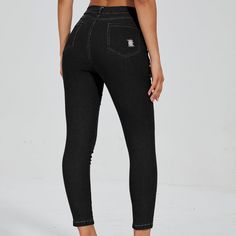 These jeans are the holy grail of denim and the epitome of trendy meets comfort! These have a relaxed fit! That is one of our favorite cuts here because it flatters ALL figures, is one of the trendiest styles, and is so comfortable! We loveeeee a good pair of tummy-control jeans PLUS they have butt-lifting technology! The pockets have some magic in them as the way they're placed and shaped will make even the flattest booty look perky! Should we talk about that gorgeous wash!? Goodness! The dark Black Ripped Mid-rise Jeans, High Waist Stretch Jeans In Washed Black, Fitted Black Cropped Jeans, Black Fitted Jeans With Cropped Leg, Black Fitted Cropped Jeans, Black Cropped Denim Jeans, Fitted Black Cropped Jeans For Spring, Spring Fitted Black Cropped Jeans, Black Fitted Cropped Jeans For Spring