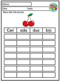 spanish worksheet with two cherries on the top and one cherry on the bottom