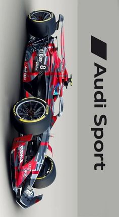 an image of a racing car with wheels on it's back end and the words audi sport above it