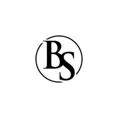 a black and white logo with the letter b s in it's center circle