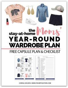 Free guide on how to build a #sahm #capsule wardrobe! The best clothes for on-the-go mom-friendly #style. The #free #printable checklist includes a wardrobe plan, step by step on how to put together a capsule, shopping checklist, & outfits. List of #mom #wardrobe essentials for a #fall capsule #wardrobe that transitions to #winter, #spring & #summer seamlessly! Love this casual but stylish capsule for stay at home moms, #homeschool, & work at home moms! #outfits#backtoschool Shopping Checklist, Wardrobe Plan, Outfit Pictures