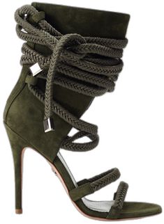 Green Heels Outfit, Summer High Heels Sandals, Green Ankle Boots, Rope Sandals, Green Heels, Exclusive Shoes, Hailey Baldwin, Green Suede, Suede Sandals