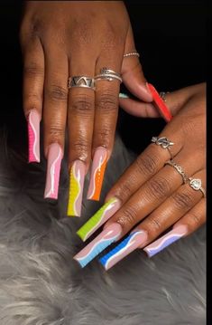 Long Vacation Nails, Pink Foil Nails, Baggy Shoes, Colorful Summer Nails, Long Nail Ideas, Summer Nails 2023, Punk Nails