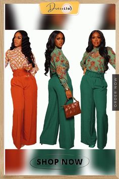 Lace Up High Waist Solid Color Wide Leg Pants Green High-waisted Wide Leg Pants For Fall, High Waist Green Wide Leg Pants For Fall, High Waist Green Dress Pants For Fall, High-waist Green Dress Pants For Fall, Green High-waist Dress Pants For Fall, Green High-waist Fall Dress Pants, Color Wide Leg Pants, Green Wide Leg Pants, Style Wide Leg Pants