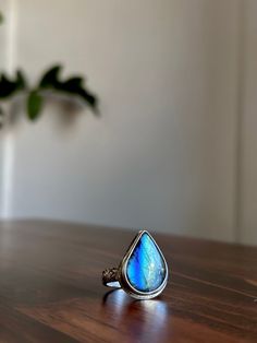 Handmade rainbow labradorite teardrop ring - size 9 - Gemstone - sterling silver - February birthstone Adjustable Teardrop Moonstone Ring In Sterling Silver, Sterling Silver Teardrop Moonstone Ring, Silver Teardrop Rings With Spiritual Style, Silver Spiritual Teardrop Ring, Unique Teardrop Ring With Natural Stones, Spiritual Silver Teardrop Ring, Silver Teardrop Moonstone Ring In Sterling Silver, Sterling Silver Teardrop Rings With Natural Stones, Teardrop Moonstone Ring In Sterling Silver