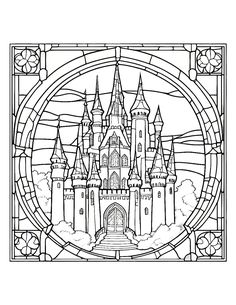 Indulge in the meditative joy of coloring with our exquisite Stained Glass Castle Coloring Page! Perfect for all ages, from kids to adults and teens, this intricately detailed design celebrates the bounty of summer produce in a vibrant stained glass style. Imagine the satisfaction of bringing this castle to life with your own unique color choices. Whether you're seeking a relaxing summer activity or a stress-relieving escape, this printable PDF offers hours of artistic enjoyment. Disney Stained Glass Coloring Pages, Disney Stained Glass, Sunday School Projects, Glass Castle, Relaxing Summer, Summer Produce