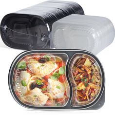 plastic containers filled with food sitting next to each other