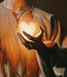 a painting of a person holding a light