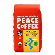 organic and fair trade twin cities dark ground coffee, 12oz bag - peace coffee