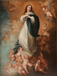 a painting of the virgin mary surrounded by angels