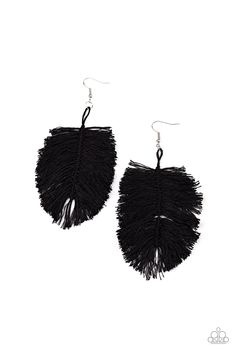 HANGING BY A THREAD - BLACK Featuring a shiny black hue, a loop of thread gives way to a leafy black fringe, creating a statement-making texture. Earring attaches to a standard fishhook fitting. Sold as one pair of earrings. P5ST-BKXX-017XX ORDERED 10 AUG 20 Hanging By A Thread, Paparazzi Accessories Jewelry, Thread Earrings, Paparazzi Accessories, Black Fringe, Black Earrings, Paparazzi Jewelry, Affordable Jewelry, Tassel Fringe