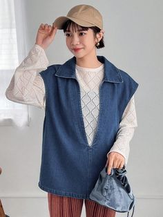 Women's Turn Down Collar Cap Sleeve Denim Shirt Blue Casual  Sleeveless Denim Plain Top Non-Stretch  Women Clothing, size features are:Bust: ,Length: ,Sleeve Length: Slim Fit Top, Dark Jeans, Couple Matching, Plain Tops, Black Party, Denim Shirt, Denim Top, Workout Tops, Women Lingerie