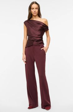 STAUD Phare One-Shoulder Stretch Silk Top | Nordstrom Evening Draped One Shoulder Ruched Top, Elegant Ruched Off-shoulder Top For Party, Elegant Ruched Off-shoulder Top For Night Out, One-shoulder Silk Top For Formal Occasions, One Shoulder Silk Top For Formal Occasions, Formal Silk One-shoulder Top, Chic Fitted Off-shoulder Top For Formal Occasions, Silk One Shoulder Top For Evening, Elegant Ruched One-shoulder Top For Evening