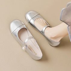 French Style Mary Jane Shoes Women's Flat Soft Sole Shoes – Dresslittly Silver Ballet Flats With Round Toe For Spring, Elegant Silver Ballet Flats With Round Toe, Spring Pointed Toe Flats With Rubber Sole, Silver Slip-on Closed Toe Flats, Spring Closed Toe Flats With Metal Feet, Silver Flats With Round Toe For Spring, Classic Silver Flats With Round Toe, Silver Round Toe Loafers For Spring, Silver Slip-on Flats With Flat Heel