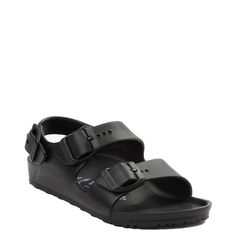 Big kid comfort sized down for smaller feet, it's the new Milano EVA Sandal from Birkenstock! Ready for whatever the season brings, the Milano EVA Sandal features one-piece EVA construction with adjustable buckle straps, contoured footbed, and du Black Adjustable Double Strap Sport Sandals, Black Slides With Adjustable Strap, Outdoor Slides With Buckle Closure, Comfortable Black Slides With Buckle Closure, Casual Sandals With Buckle Closure And Adjustable Fit, Casual Black Sport Sandals With Double Strap, Black Casual Sport Sandals With Double Strap, Casual Black Double Strap Sport Sandals, Black Double Strap Slides With Adjustable Strap