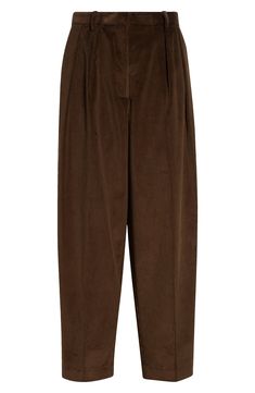 Tailored from plush corduroy, these tapered-leg pants feature reversed front pleats that create a relaxed fit. 27" inseam; 15" leg opening; 13" front rise; 16 1/2" back rise (size 42FR) Zip fly with button closure Front slant pockets; back button-welt pockets 100% cotton Dry clean Made in Italy Designer Clothing Nordstrom Store, Fabric Gifts, Free Fabric, Anniversary Sale, Welt Pockets, Tapered Legs, Leg Pants, Clothing Items, Designer Clothing