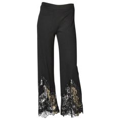 Valentino, flat front, wool jersey, wide pant, with lace, black sequin and beaded detail towards the end lf the leg. Low Cut Pants, Valentino Pants, Lace Flats, Flat Front Pants, Vintage Pants, Pantalon Large, Wide Pants, Black Sequins, Boho Outfits