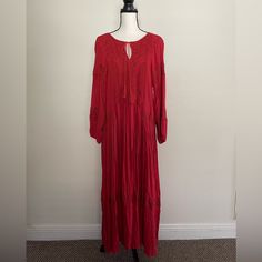 Brick Red Boho Long Sleeve Dress. Beautiful Details, Flowy & Comfortable. Never Been Worn, Brand New But No Tags. Can Be Worn Casual Or Dressy With The Right Accessories. Red Maxi Dress For Beach In Fall, Red Maxi Dress For Fall Beach Occasion, Red Long Sleeve Boho Dress For Beach, Red Maxi Dress For Fall Vacation, Red Long Boho Dress For Spring, Long Red Boho Dress For Spring, Red Boho Dress For Beach In Fall, Flowy Red Boho Dress, Red Bohemian Rayon Maxi Dress