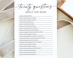 a printable wedding game with the words twenty questions about the bride written on it